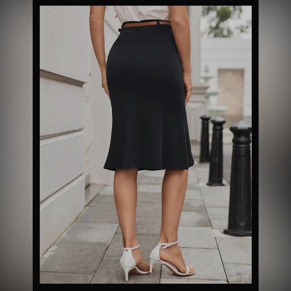 NWOT Belle Poque Elegant Ruched Pencil Skirt Black High Waist Business Skirt - Picture 6 of 15